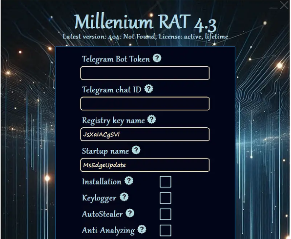 Millenium RAT V4.3 lifetime licence